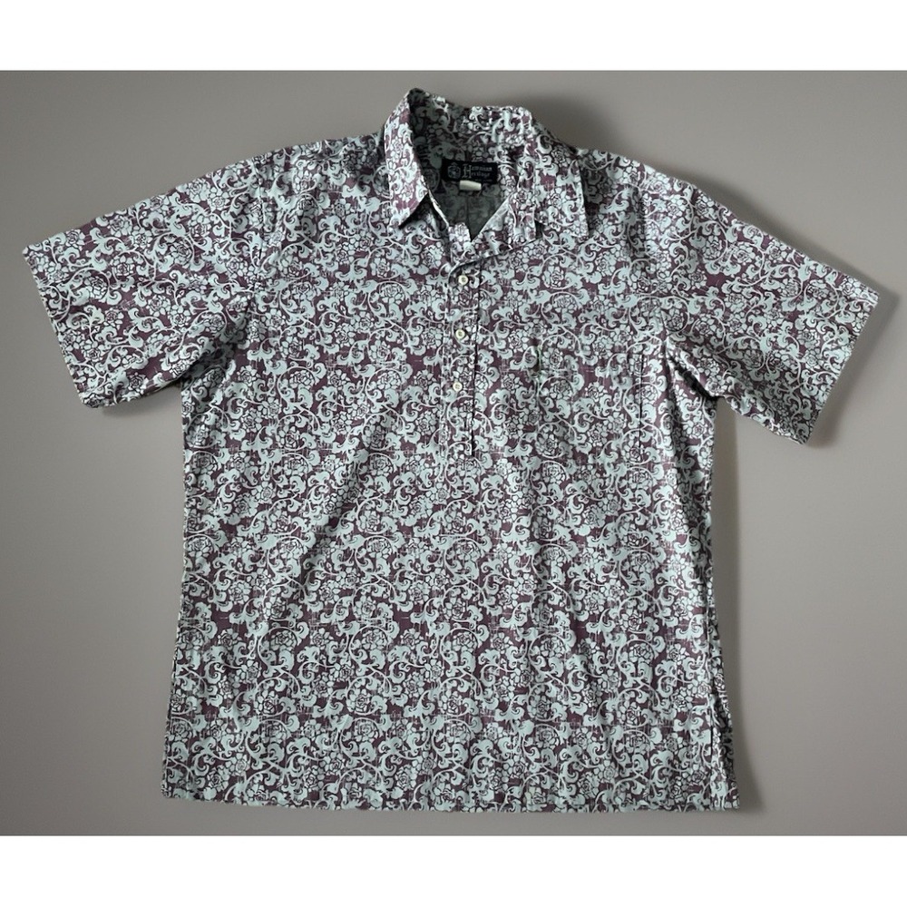 Hawaiian Heritage Allan James Short Sleeve Floral Pullover Shirt Purple XL JBHS